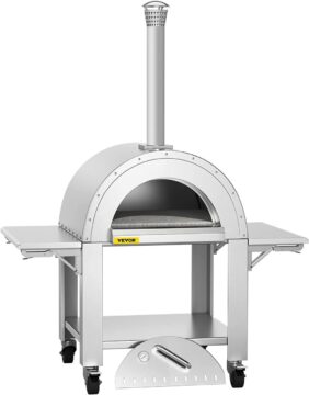 Forno per Pizza da Esterno in Acciaio Inox VEVOR Forno per Pizza a Legna con Pala e Pietra per Pizza Forno per Pizza a Legna Piano Cottura 66x74x38 cm Mobile con Ruote Termometro Carbone Pellet da Giardino