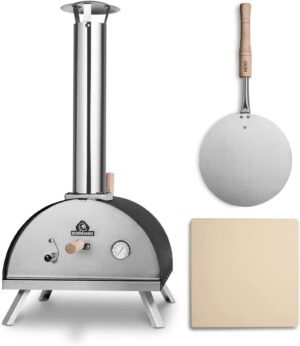BURNHARD Forno per Pizza da Esterno in Acciaio Inossidabile con Pala per Pizza e Pietra, Forno a Legna da Giardino Premium, Combustibile Adatto: Pellet, Carbone e Bricchette